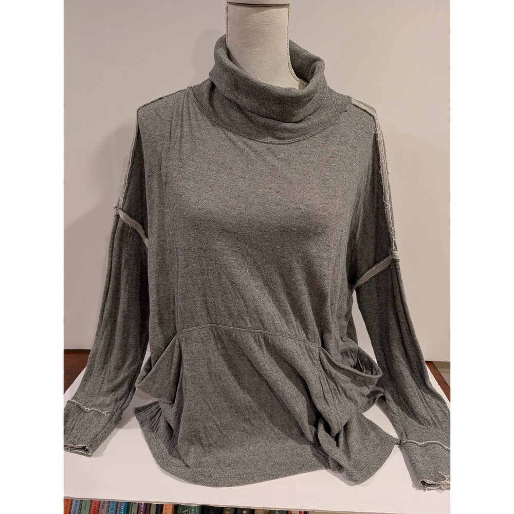 We The Free Free People Sweatshirt Womens M Gray Cowl Neck Exposed Seams Tunic